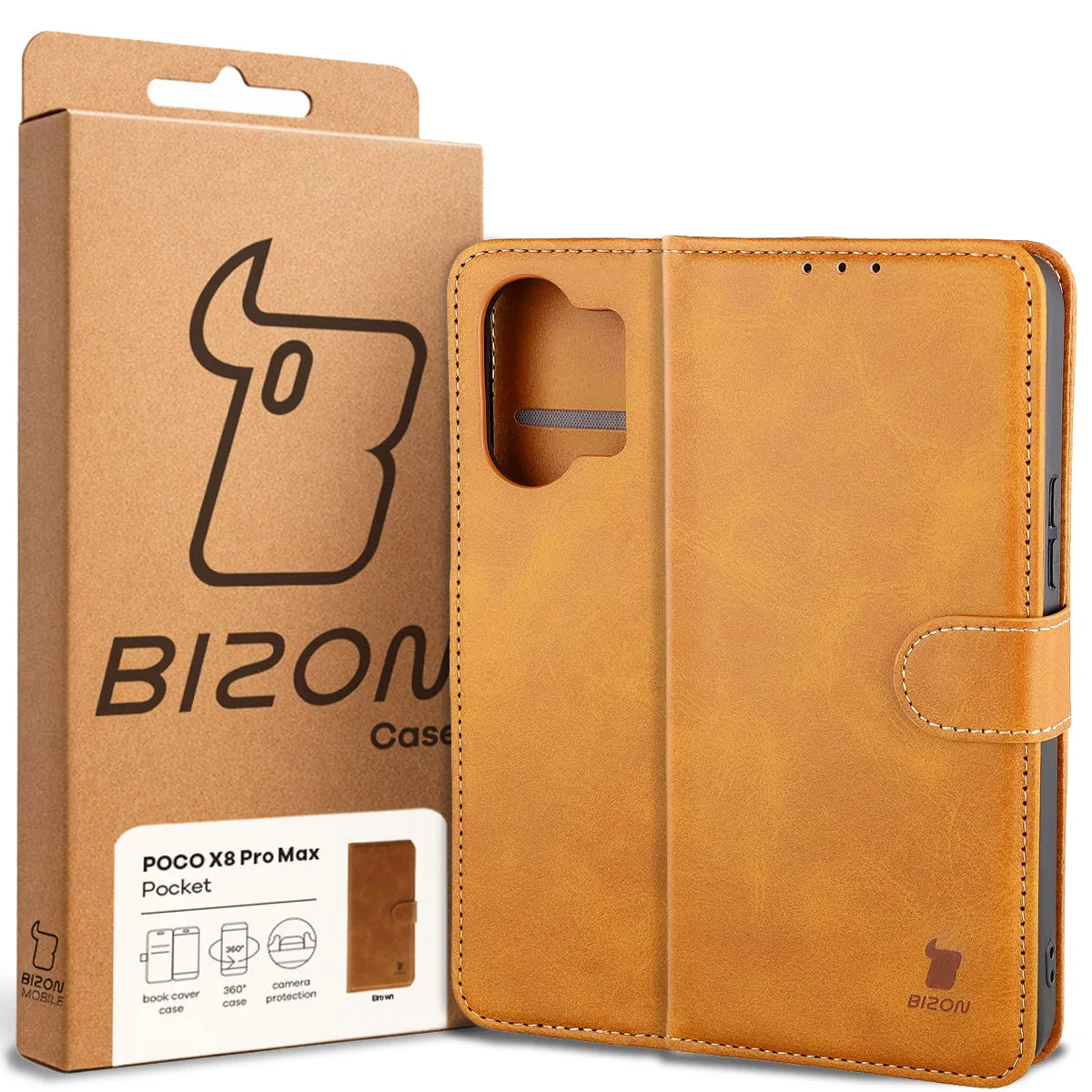 Handyhülle mit Klappe für Xiaomi POCO X8 Pro Max, Bizon Case Pocket, Braun
