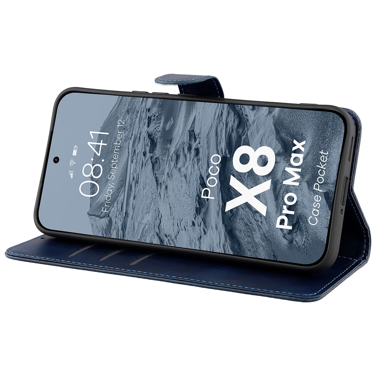 Handyhülle mit Klappe für Xiaomi POCO X8 Pro Max, Bizon Case Pocket, Dunkelblau