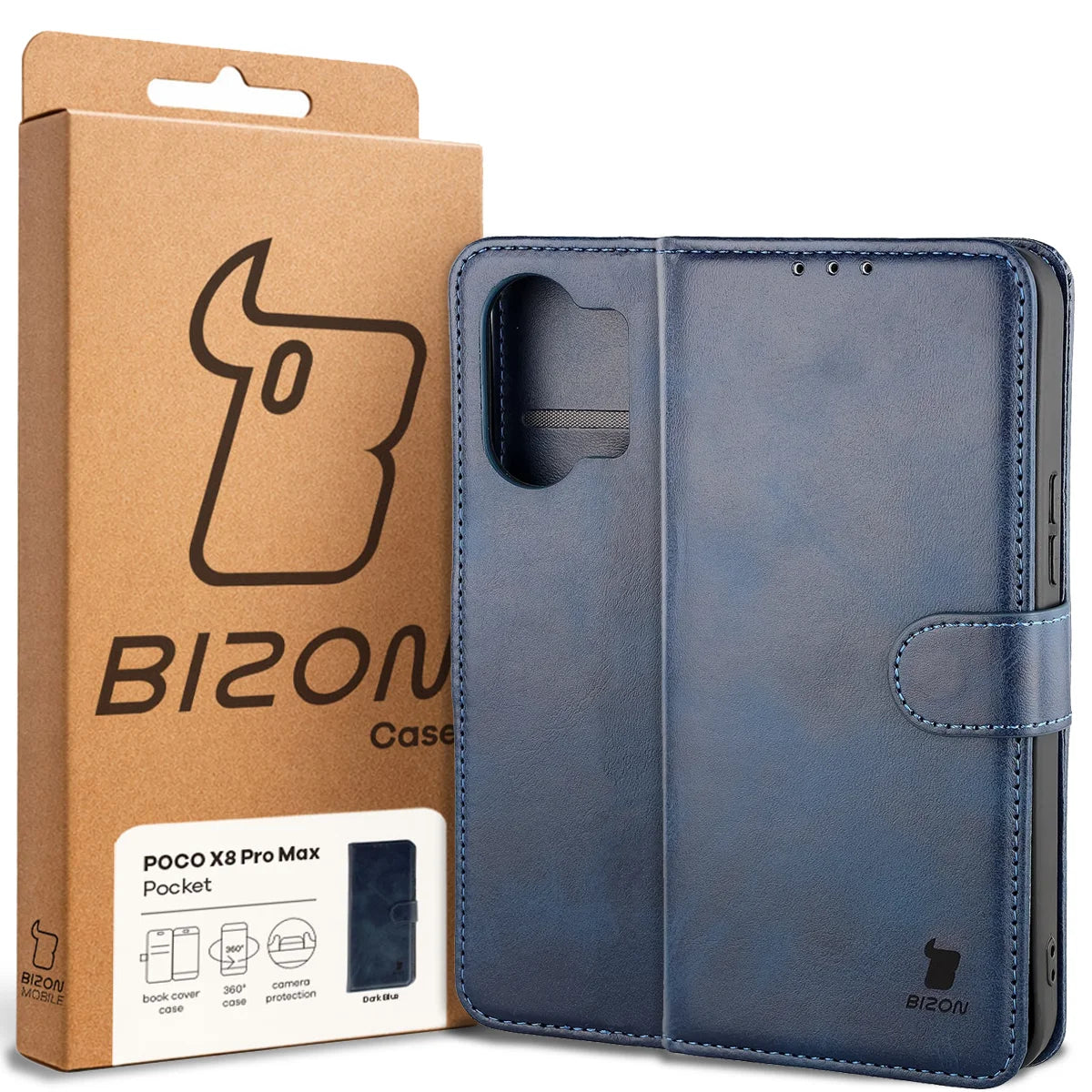 Handyhülle mit Klappe für Xiaomi POCO X8 Pro Max, Bizon Case Pocket, Dunkelblau
