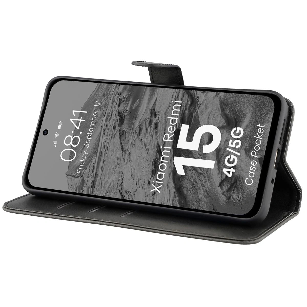 Handyhülle mit Klappe für Xiaomi Redmi 15 4G/5G, Bizon Case Pocket, Schwarz