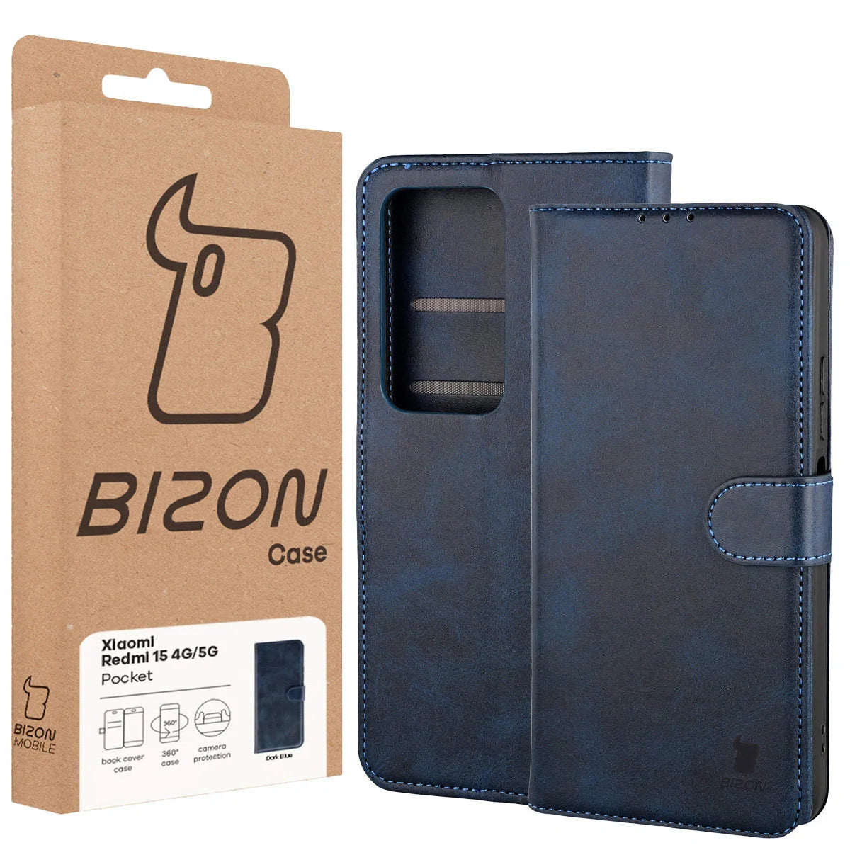 Handyhülle mit Klappe für Xiaomi Redmi 15 4G / 5G, Bizon Case Pocket, Dunkelblau