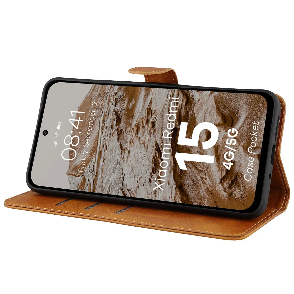 Handyhülle mit Klappe für Xiaomi Redmi 15 4G / 5G, Bizon Case Pocket, Braun