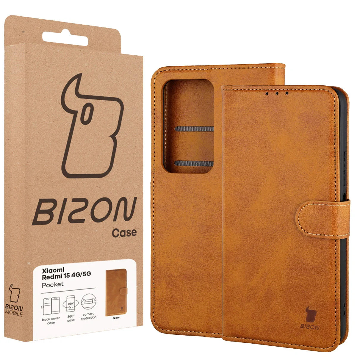 Handyhülle mit Klappe für Xiaomi Redmi 15 4G / 5G, Bizon Case Pocket, Braun