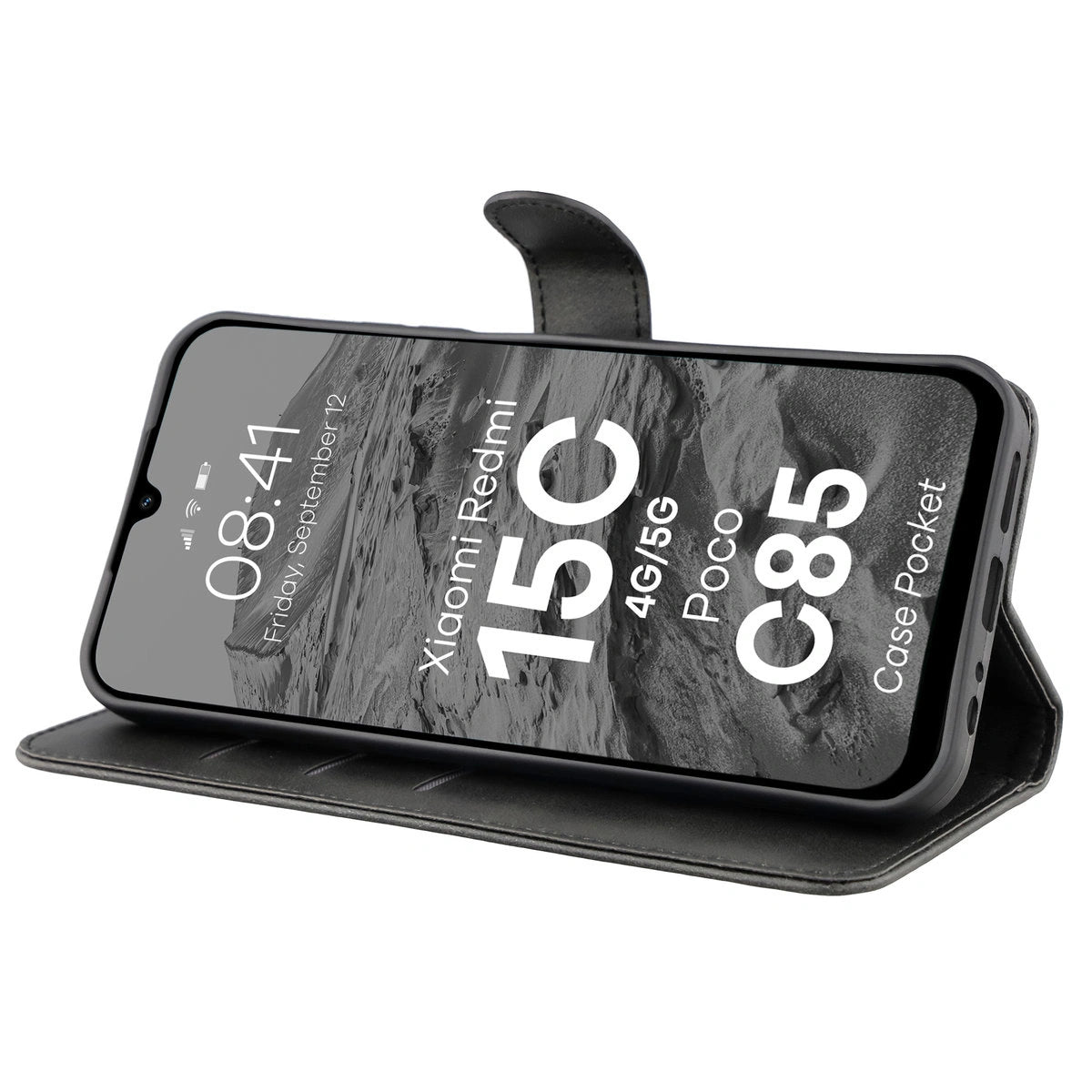Handyhülle mit Klappe für Xiaomi Redmi 15C 4G/5G / Poco C85, Bizon Case Pocket, Schwarz