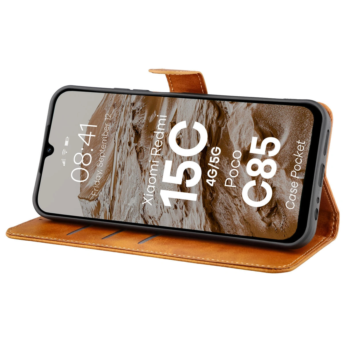 Handyhülle mit Klappe für Xiaomi Redmi 15C 4G/5G / Poco C85, Bizon Case Pocket, Braun