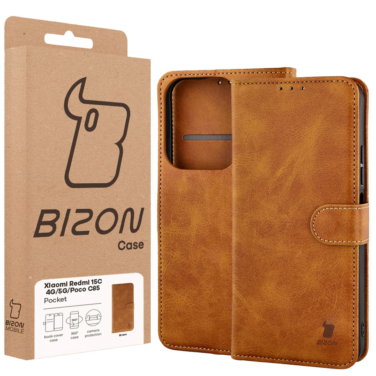 Handyhülle mit Klappe für Xiaomi Redmi 15C 4G/5G / Poco C85, Bizon Case Pocket, Braun