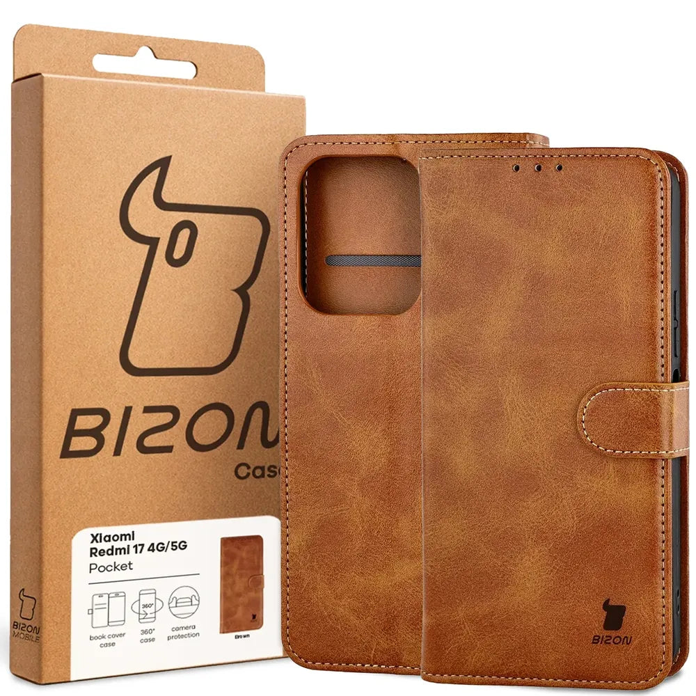 Handyhülle mit Klappe für Xiaomi Redmi 17 4G/5G, Bizon Case Pocket, Braun (6/6)