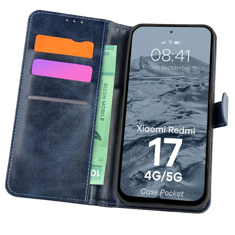 Handyhülle mit Klappe für Xiaomi Redmi 17 4G/5G, Bizon Case Pocket, Dunkelblau (1/6)