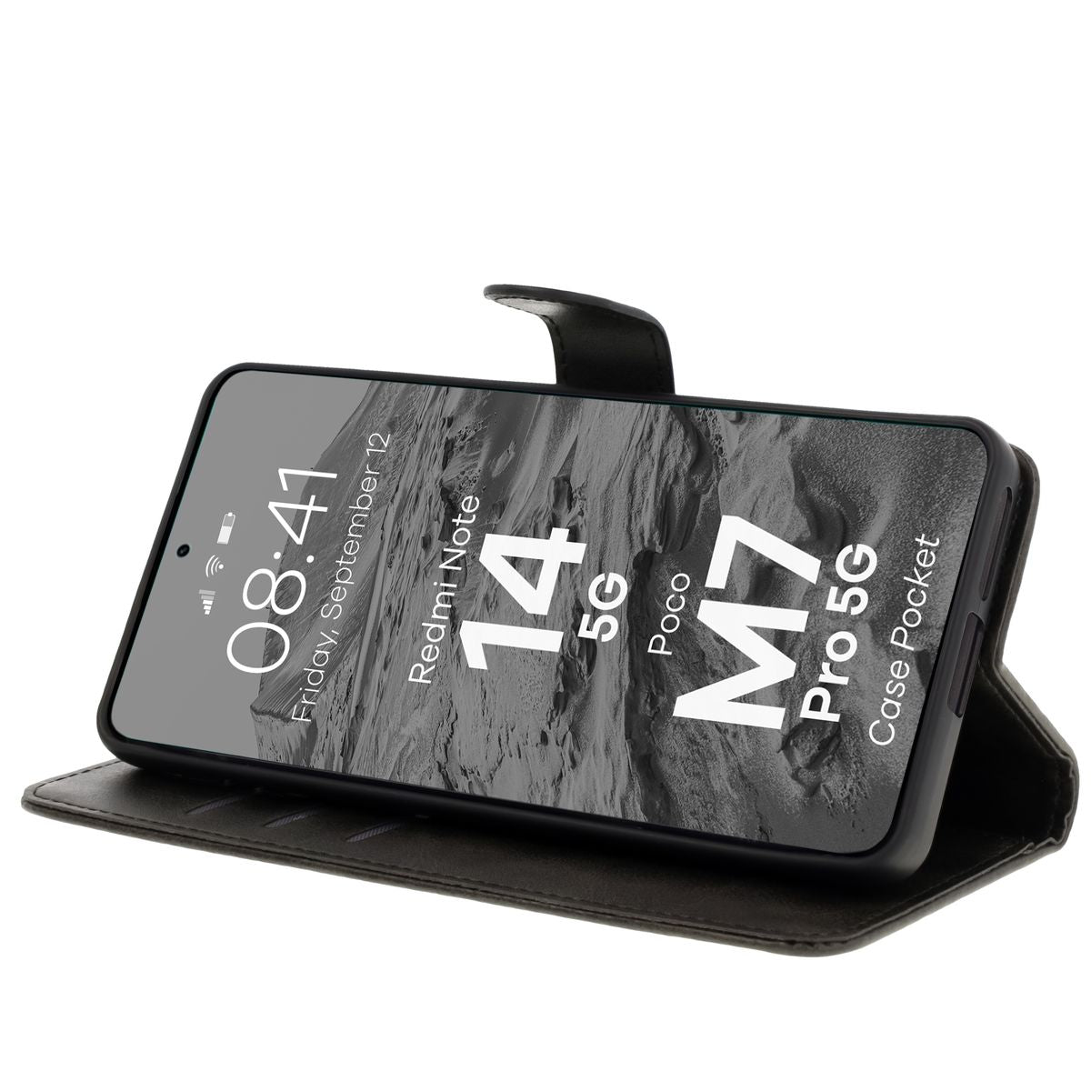 Handyhülle mit Klappe für Xiaomi Redmi Note 14 5G / Poco M7 Pro 5G, Bizon Case Pocket, Schwarz