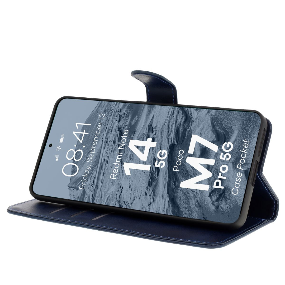 Handyhülle mit Klappe für Xiaomi Redmi Note 14 5G / Poco M7 Pro 5G, Bizon Case Pocket, Dunkelblau