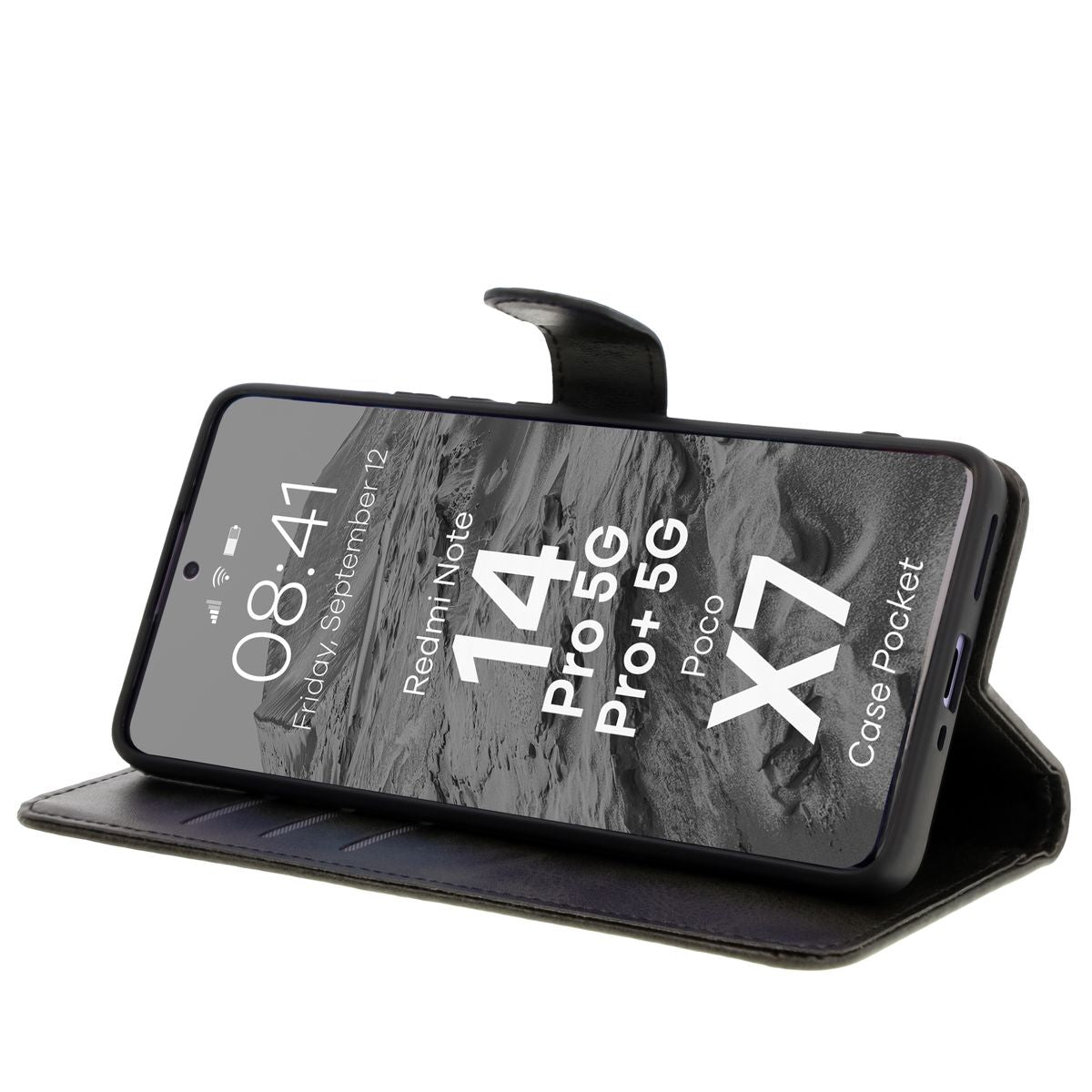 Handyhülle mit Klappe für Xiaomi Redmi Note 14 Pro 5G / Poco X7, Bizon Case Pocket, Schwarz