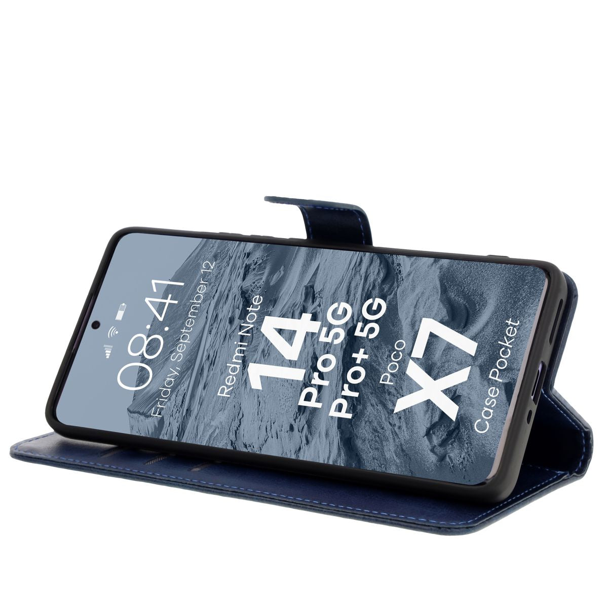 Handyhülle mit Klappe für Xiaomi Redmi Note 14 Pro 5G / Poco X7, Bizon Case Pocket, Dunkelblau