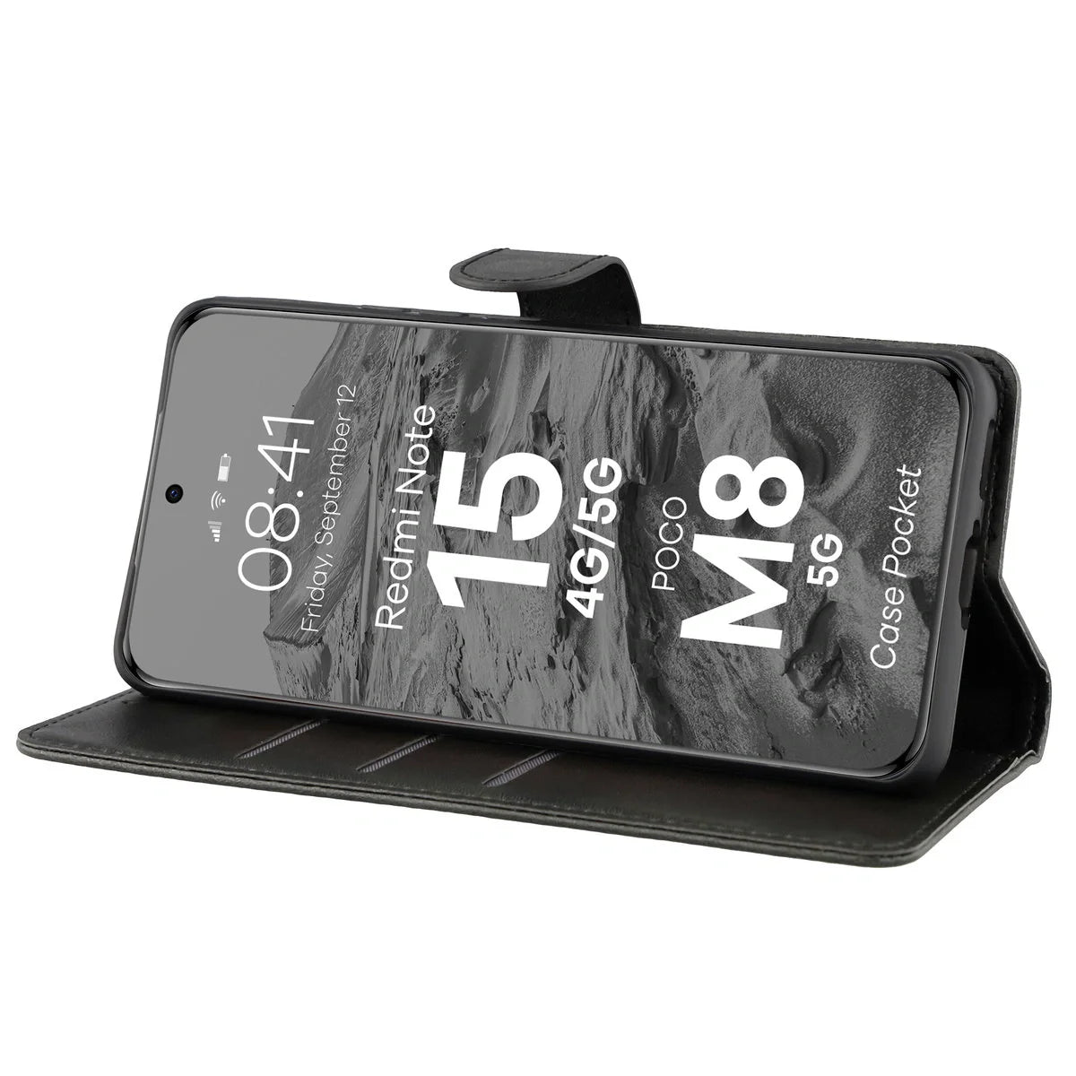 Handyhülle mit Klappe für Xiaomi Redmi Note 15 / POCO M8 5G, Bizon Case Pocket, Schwarz