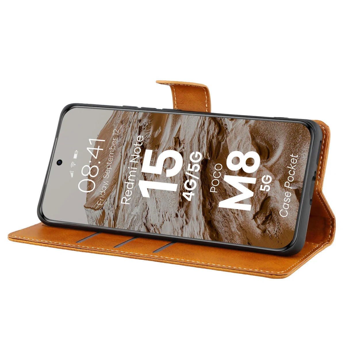Handyhülle mit Klappe für Xiaomi Redmi Note 15 / POCO M8 5G, Bizon Case Pocket, Braun
