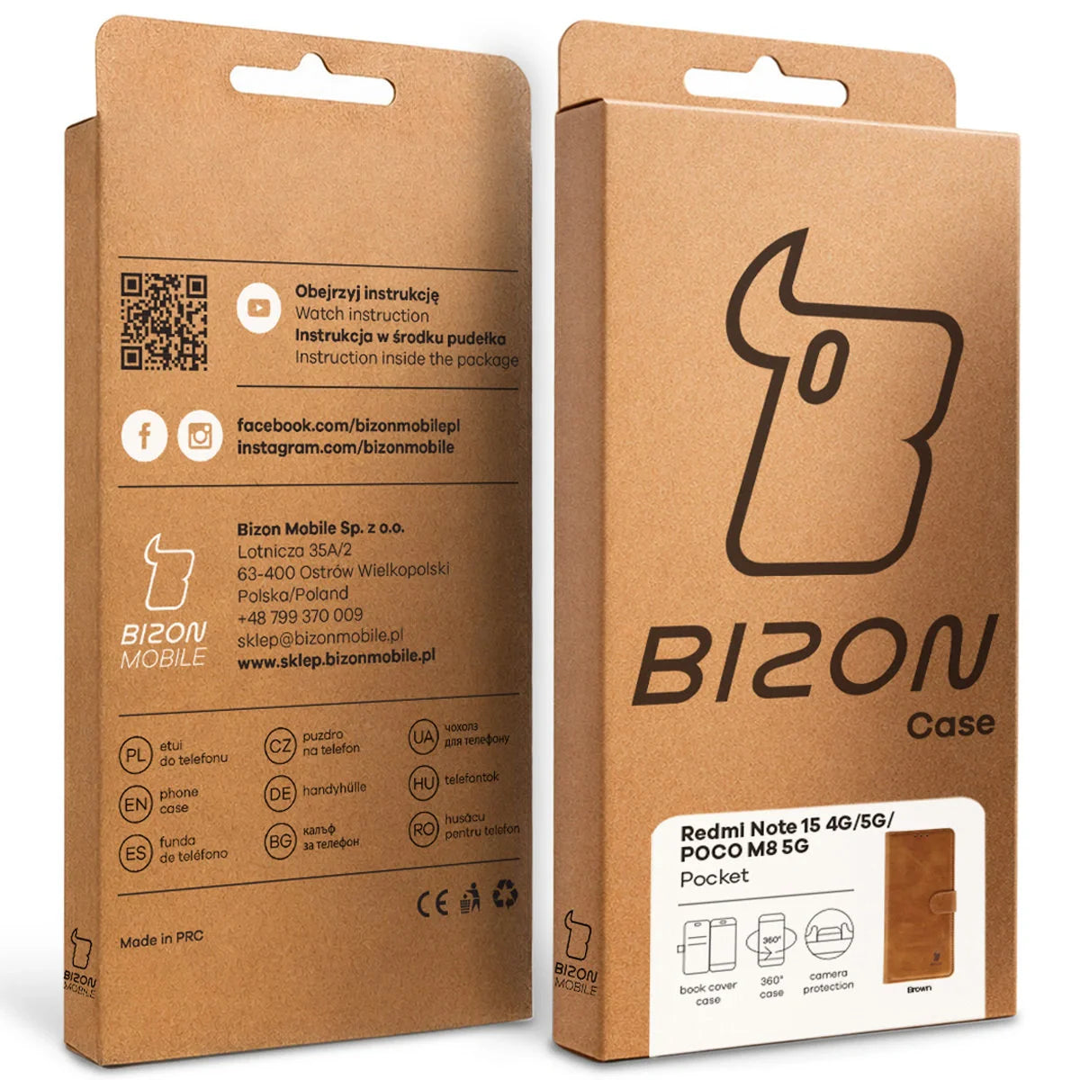 Handyhülle mit Klappe für Xiaomi Redmi Note 15 / POCO M8 5G, Bizon Case Pocket, Braun