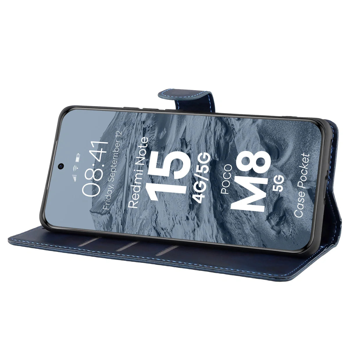 Handyhülle mit Klappe für Xiaomi Redmi Note 15 / POCO M8 5G, Bizon Case Pocket, Dunkelblau