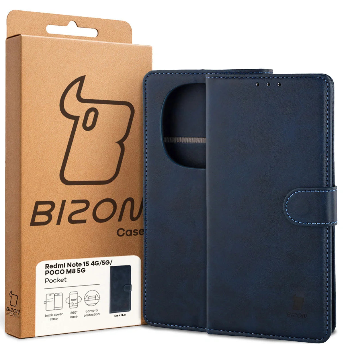 Handyhülle mit Klappe für Xiaomi Redmi Note 15 / POCO M8 5G, Bizon Case Pocket, Dunkelblau