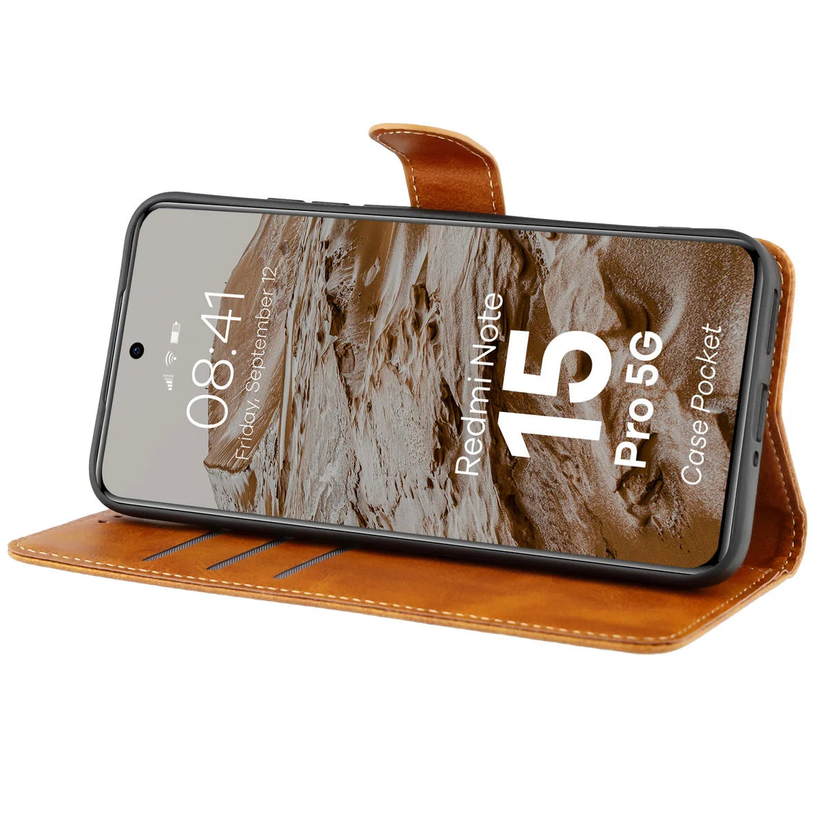 Handyhülle mit Klappe für Xiaomi Redmi Note 15 Pro 5G, Bizon Case Pocket, Braun