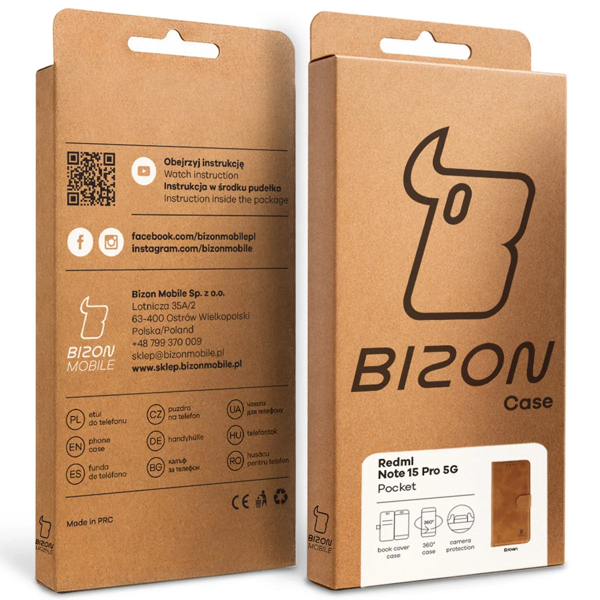 Handyhülle mit Klappe für Xiaomi Redmi Note 15 Pro 5G, Bizon Case Pocket, Braun
