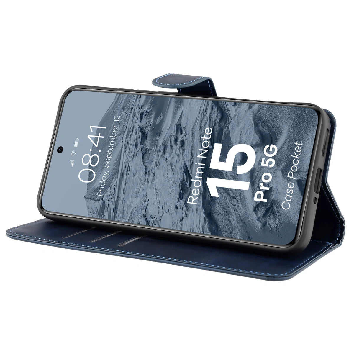 Handyhülle mit Klappe für Xiaomi Redmi Note 15 Pro 5G, Bizon Case Pocket, Dunkelblau