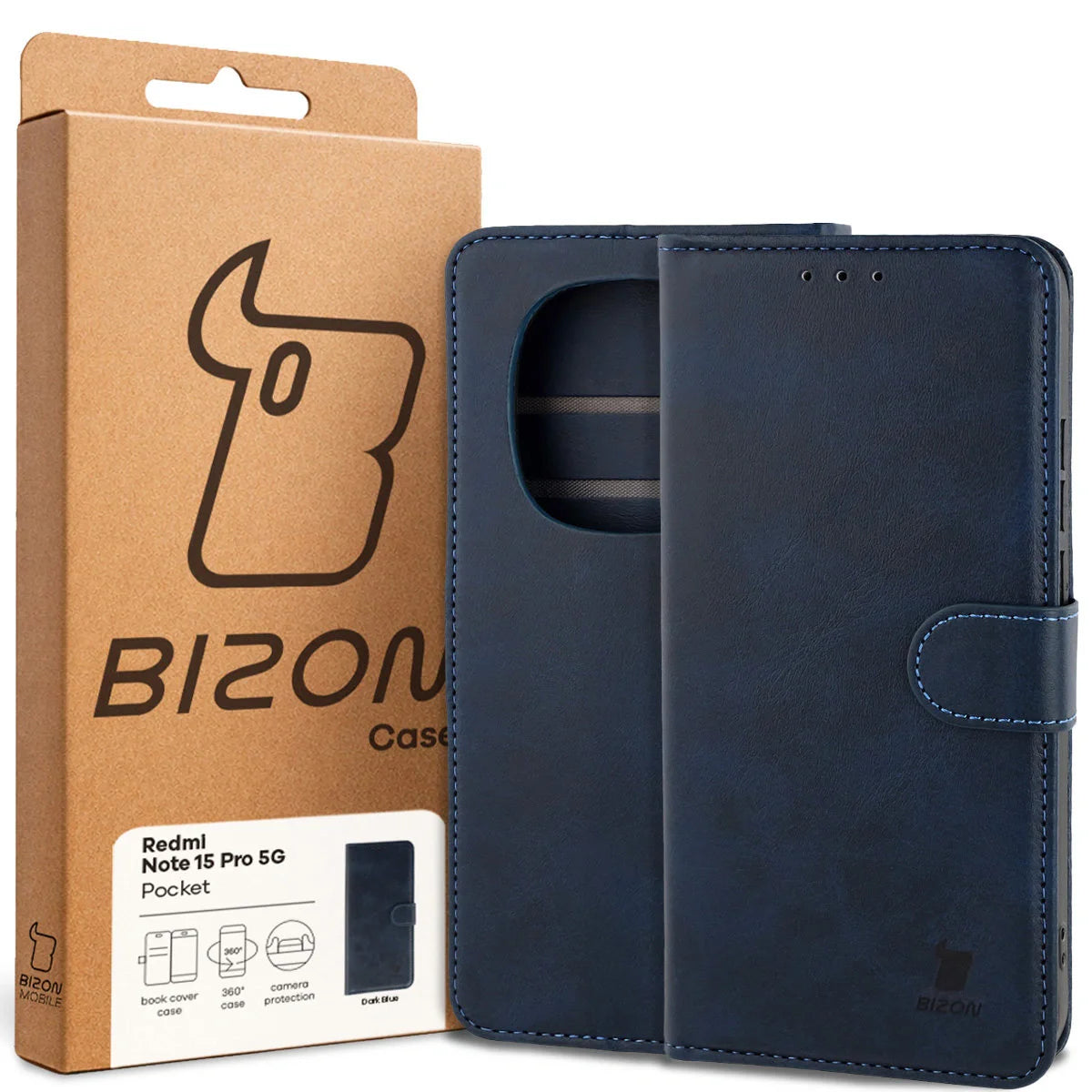 Handyhülle mit Klappe für Xiaomi Redmi Note 15 Pro 5G, Bizon Case Pocket, Dunkelblau