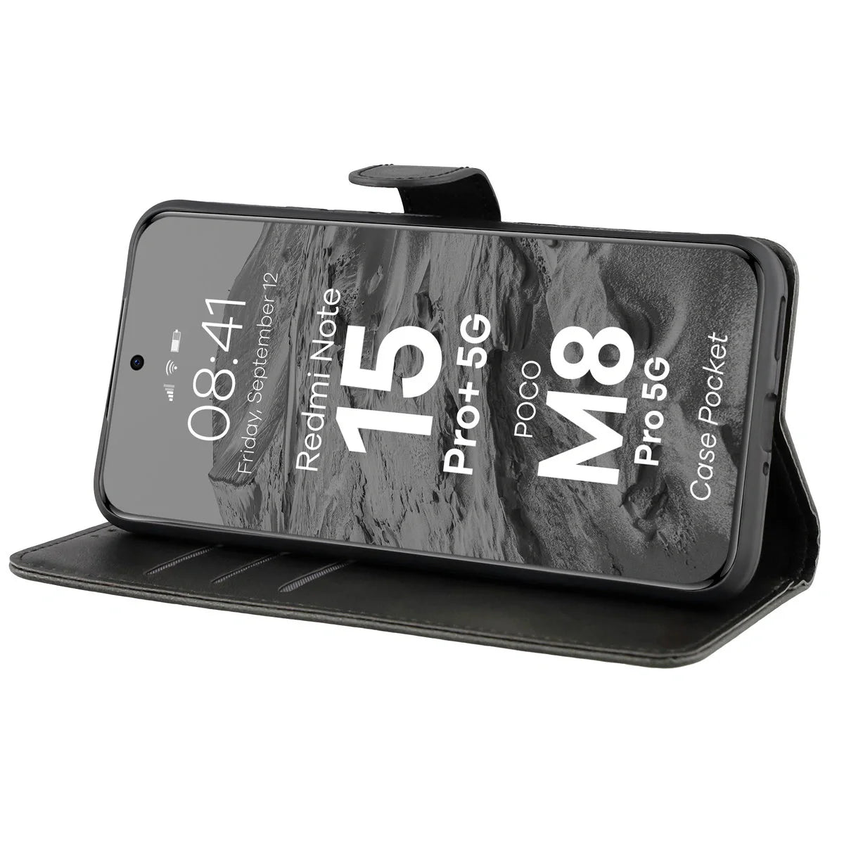 Handyhülle mit Klappe für Xiaomi Redmi Note 15 Pro Plus 5G / POCO M8 Pro 5G, Bizon Case Pocket, Schwarz