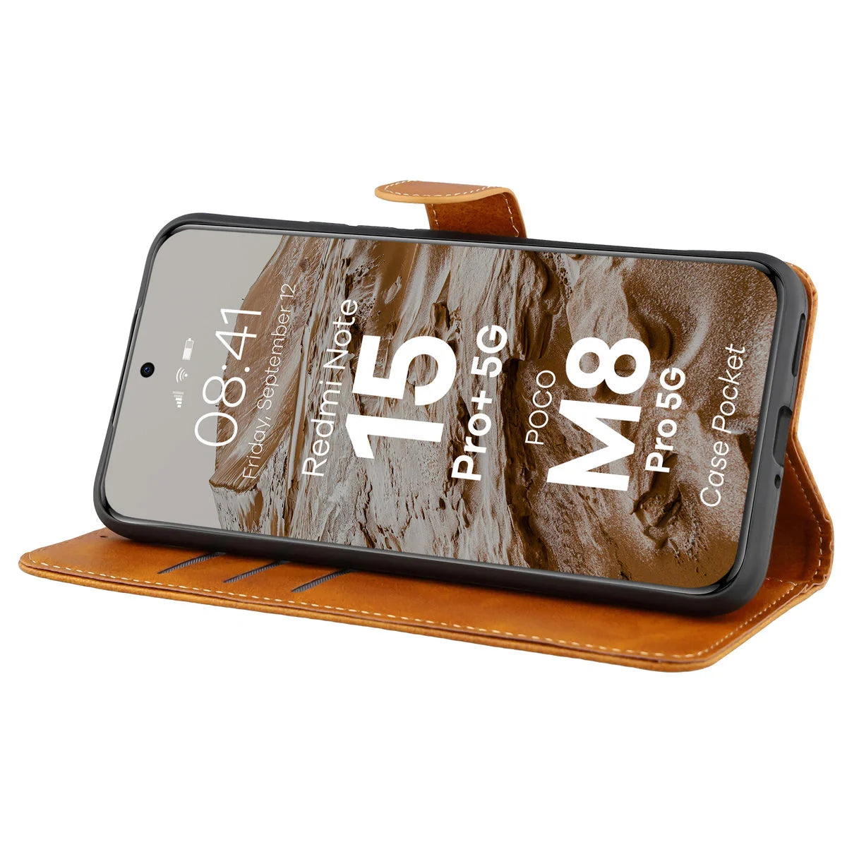 Handyhülle mit Klappe für Xiaomi Redmi Note 15 Pro Plus 5G / POCO M8 Pro 5G, Bizon Case Pocket, Braun