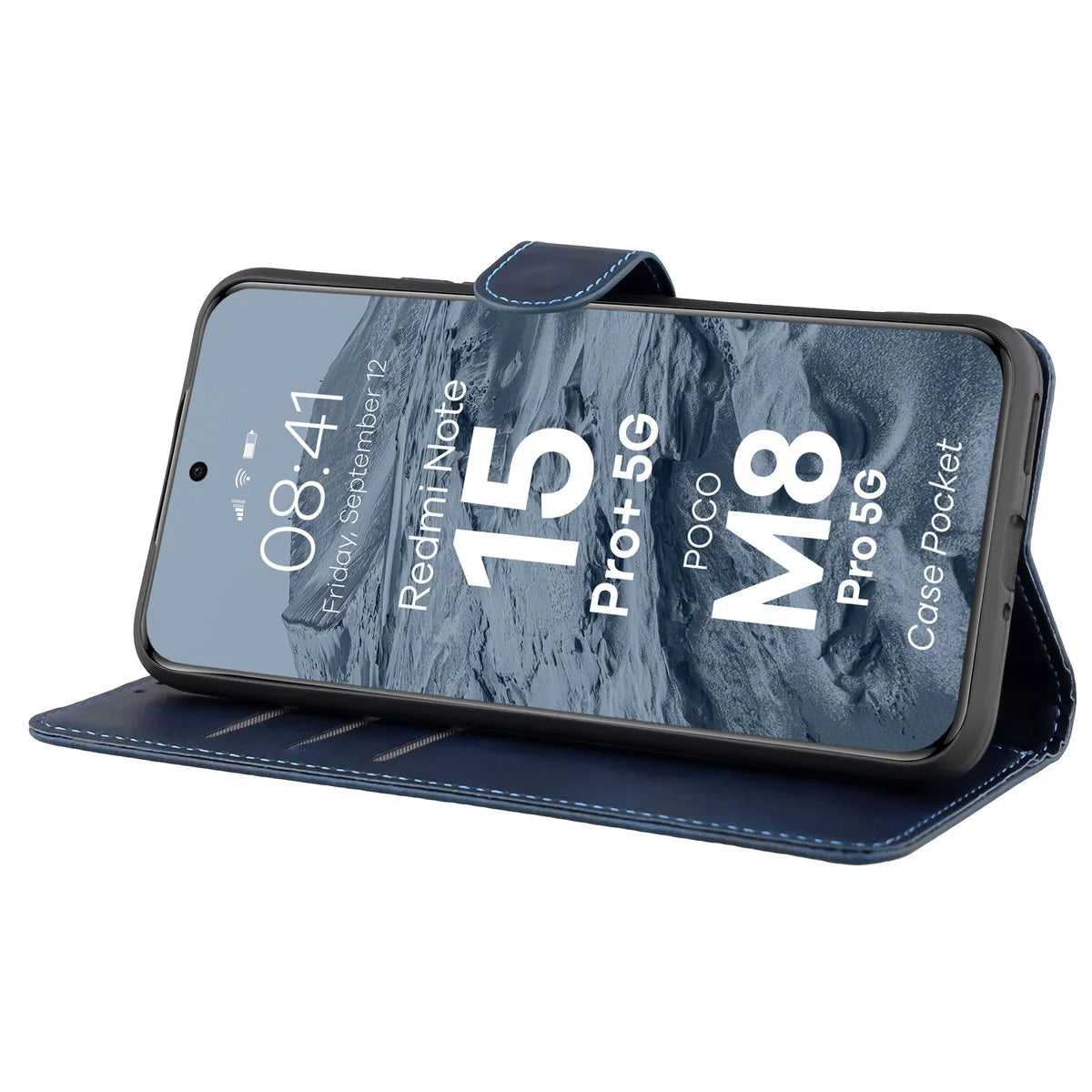 Handyhülle mit Klappe für Xiaomi Redmi Note 15 Pro Plus 5G / POCO M8 Pro 5G, Bizon Case Pocket, Dunkelblau