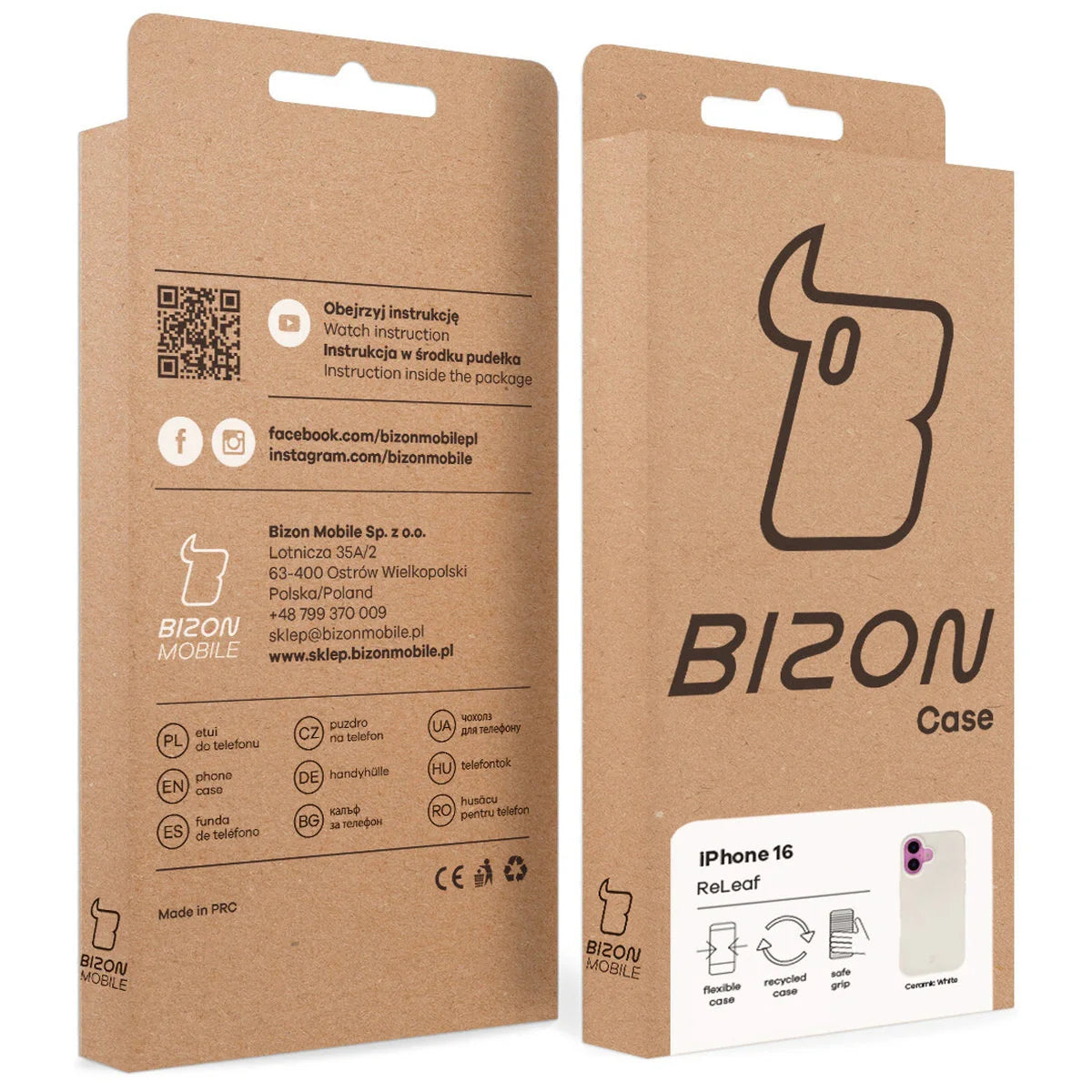 Recycelte Handyhülle Bizon ReLeaf für iPhone 16, Weiß