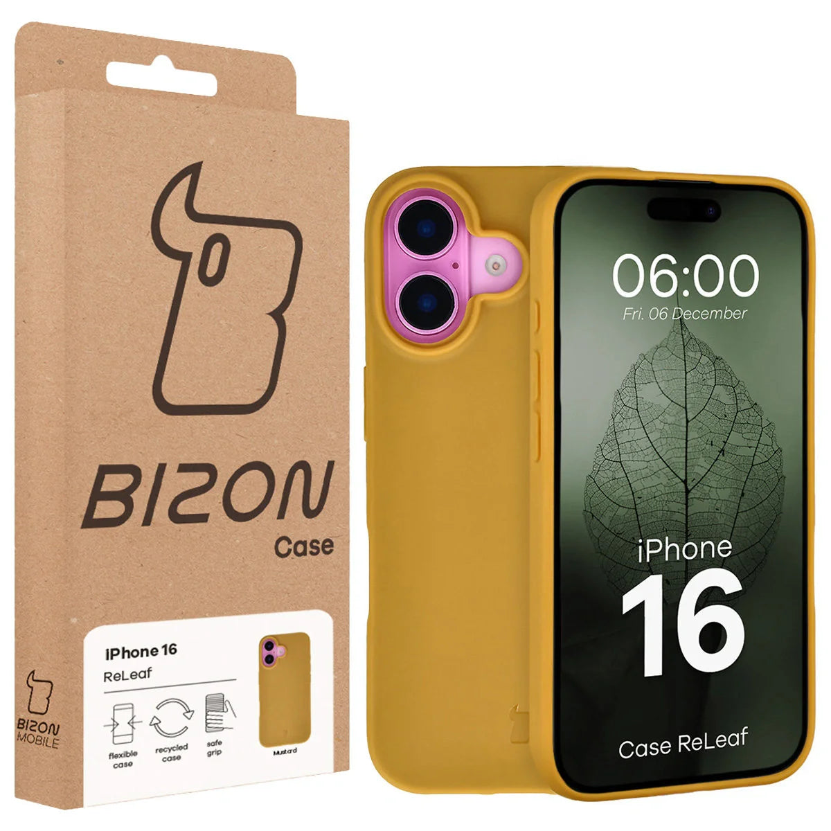 Recycelte Handyhülle Bizon ReLeaf für iPhone 16, Dunkelgelb