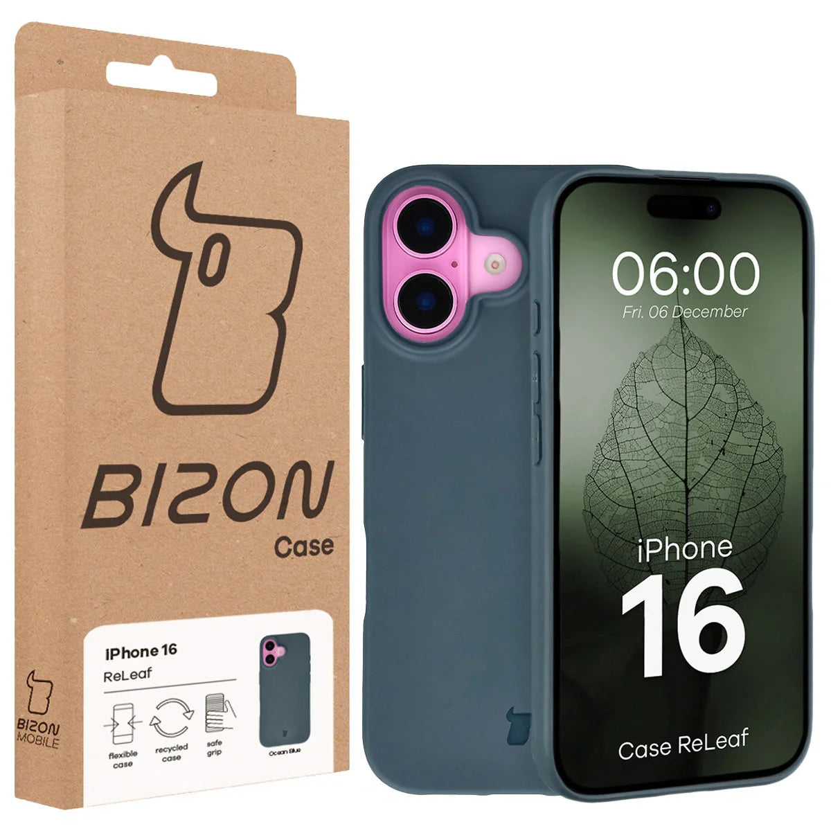 Recycelte Handyhülle Bizon ReLeaf für iPhone 16, Dunkelblau