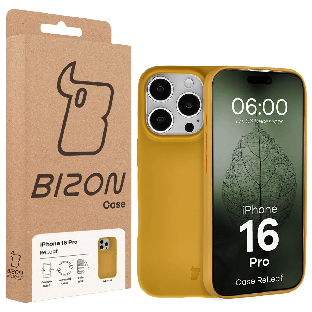 Recycelte Handyhülle Bizon ReLeaf für iPhone 16 Pro, Dunkelgelb