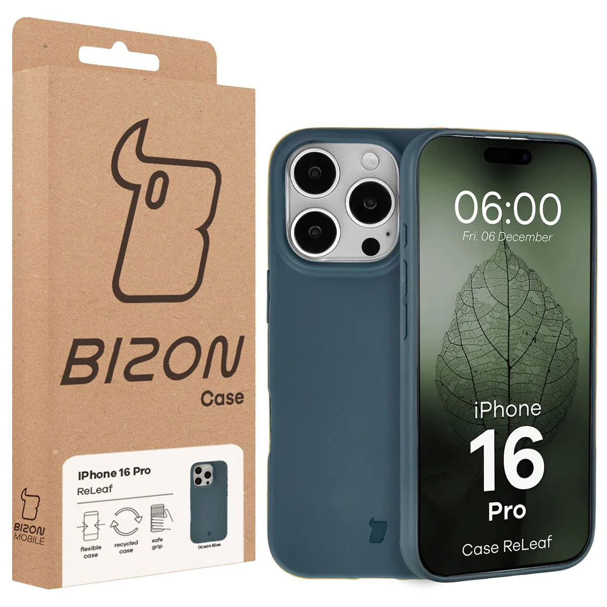 Recycelte Handyhülle Bizon ReLeaf für iPhone 16 Pro, Dunkelblau