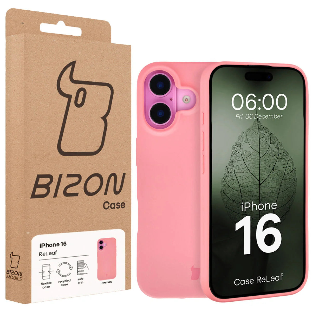 Recycelte Handyhülle Bizon ReLeaf für iPhone 16, Rosa