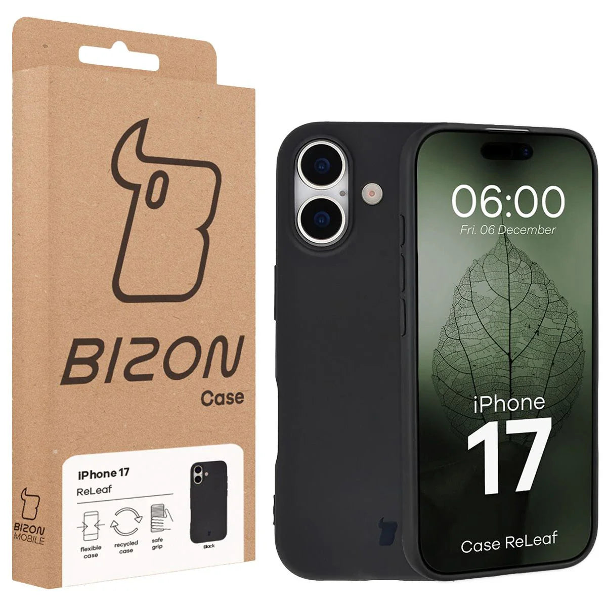 Recycelte Handyhülle Bizon ReLeaf für iPhone 17, Schwarz