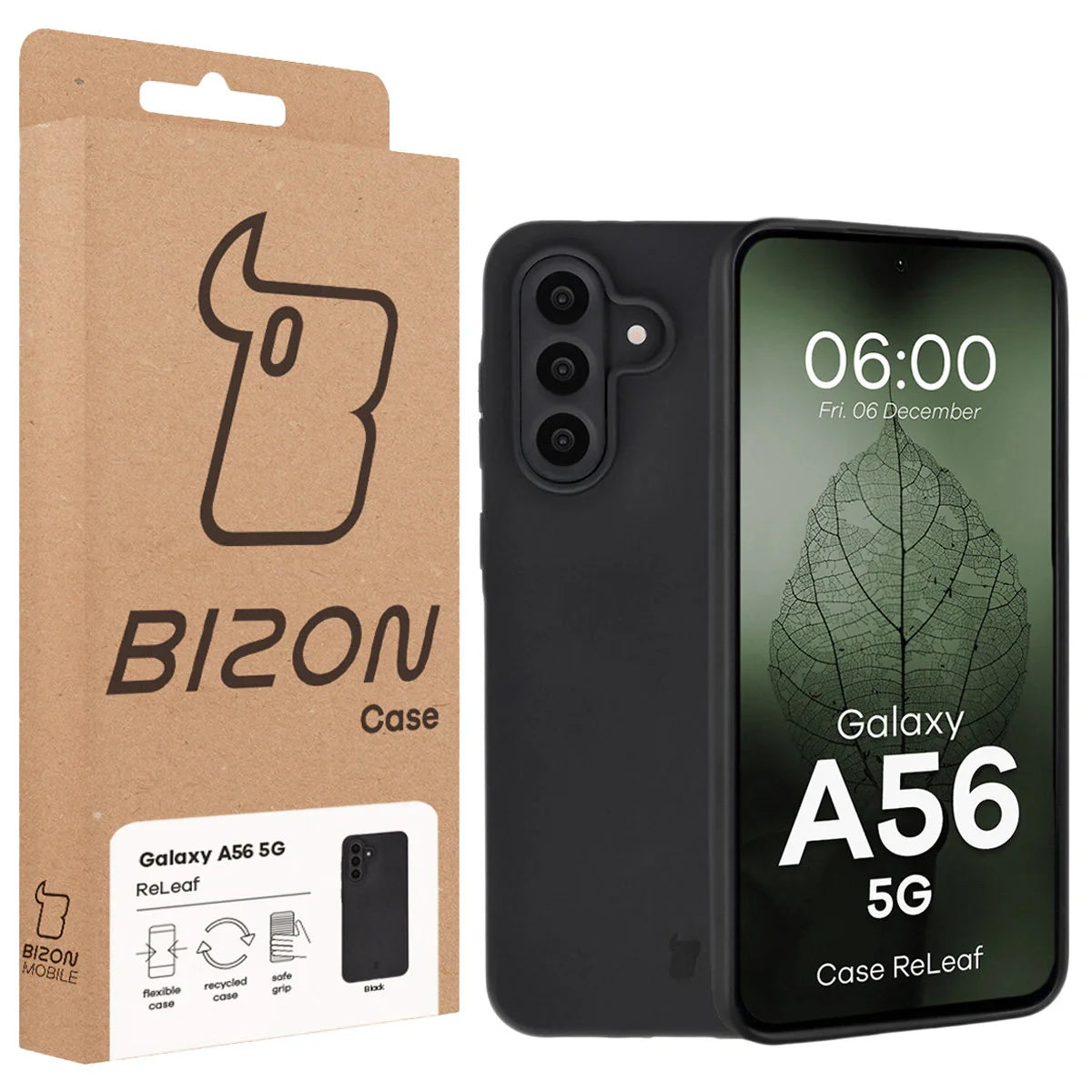 Recycelte Handyhülle Bizon ReLeaf für Galaxy A56 5G, Schwarz