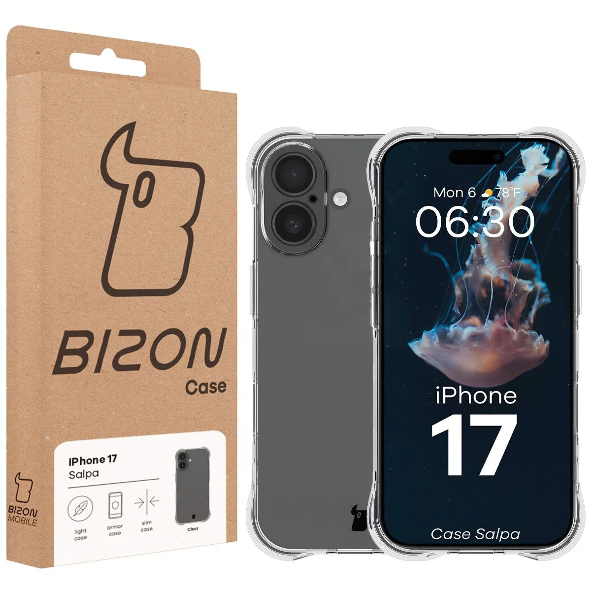 Flexible Handyhülle für iPhone 17, Bizon Case Salpa, Transparent