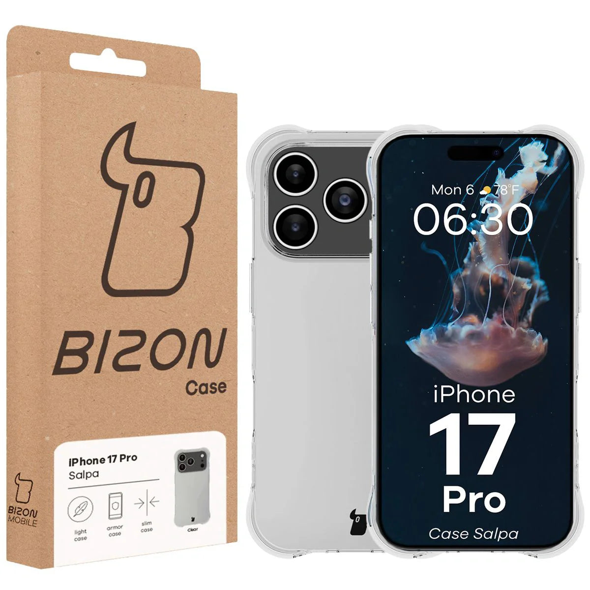 Flexible Handyhülle für iPhone 17 Pro, Bizon Case Salpa, Transparent