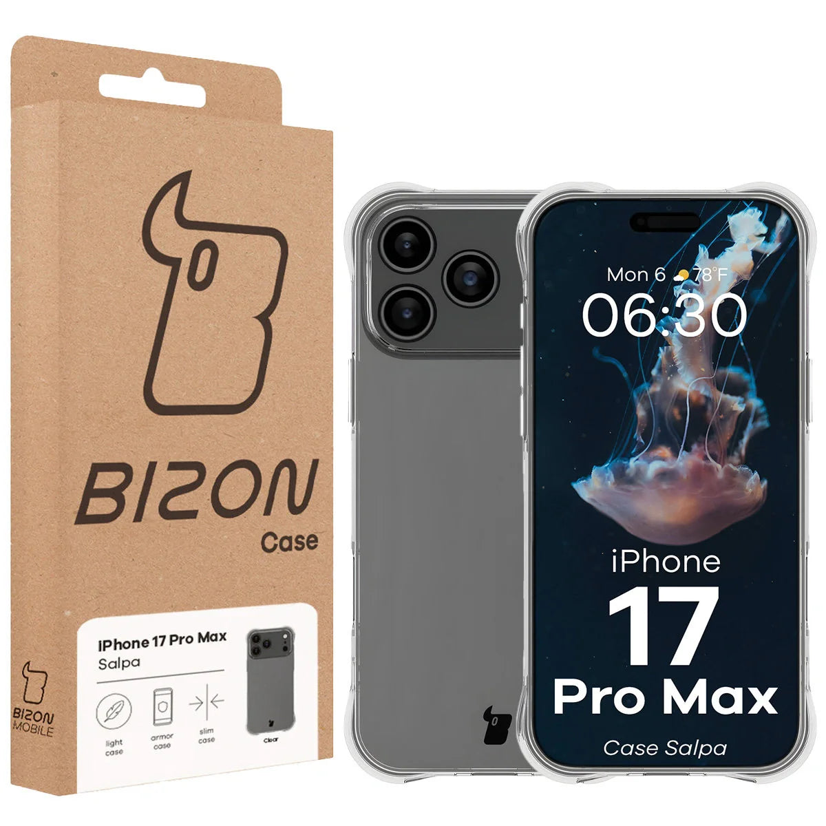 Flexible Handyhülle für iPhone 17 Pro Max, Bizon Case Salpa, Transparent