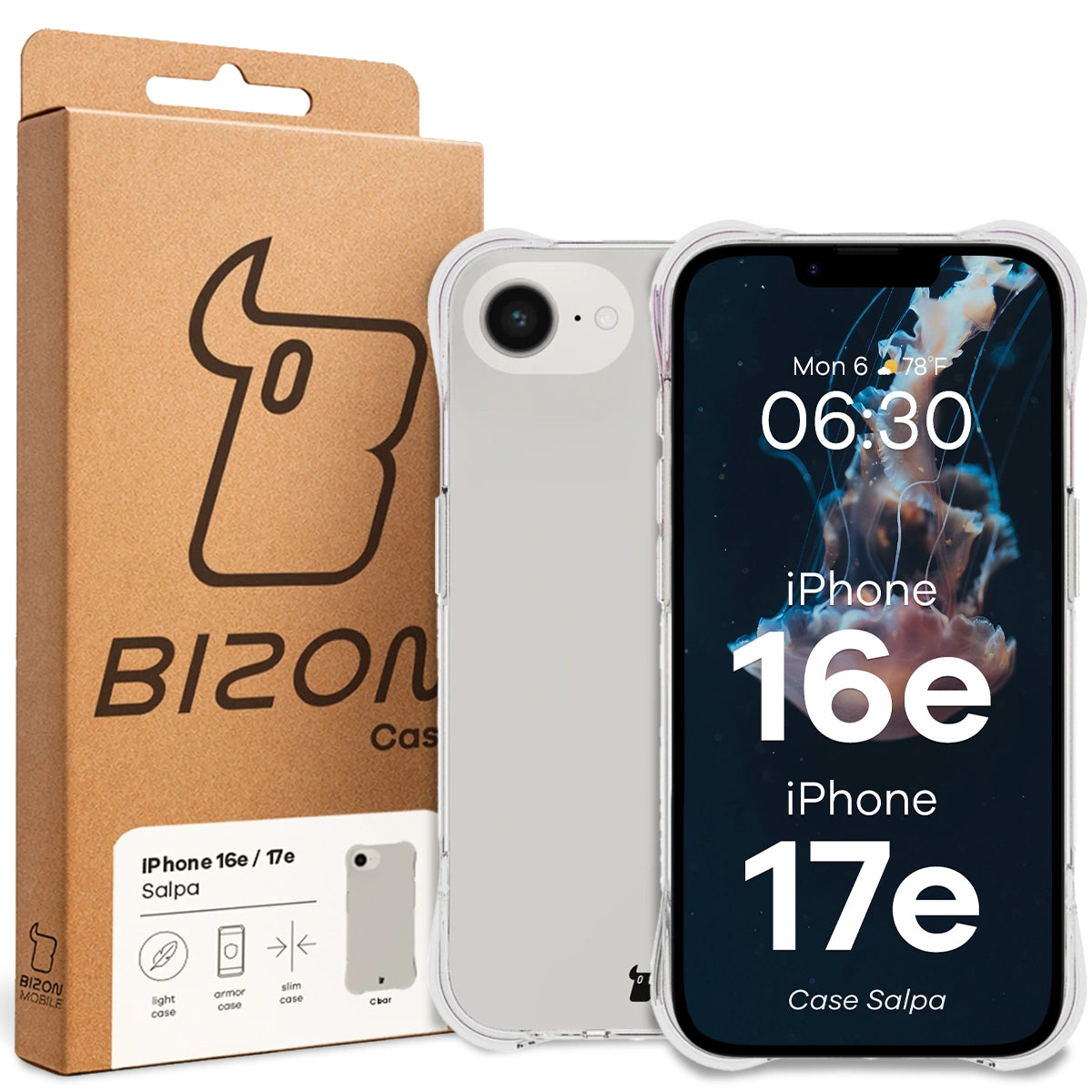 Flexible Handyhülle für iPhone 17e / 16e, Bizon Case Salpa, Transparent
