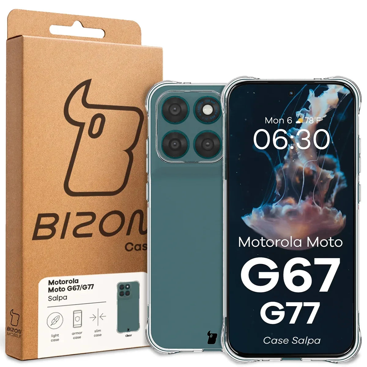Flexible Handyhülle für Motorola Moto G67 5G / G77 5G, Bizon Case Salpa, Transparent