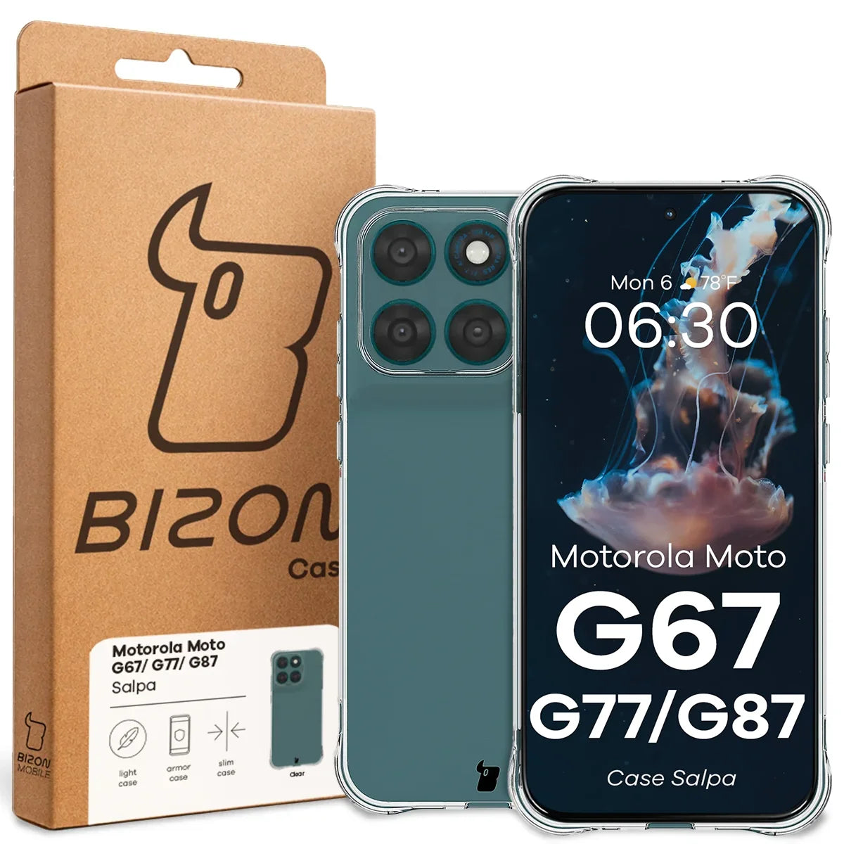 Flexible Handyhülle für Motorola Moto G87 5G / G77 5G / G67 5G, Bizon Case Salpa, Transparent