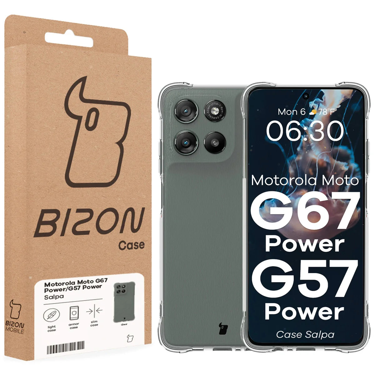 Flexible Handyhülle für Motorola Moto G57 Power / G67 Power, Bizon Case Salpa, Transparent