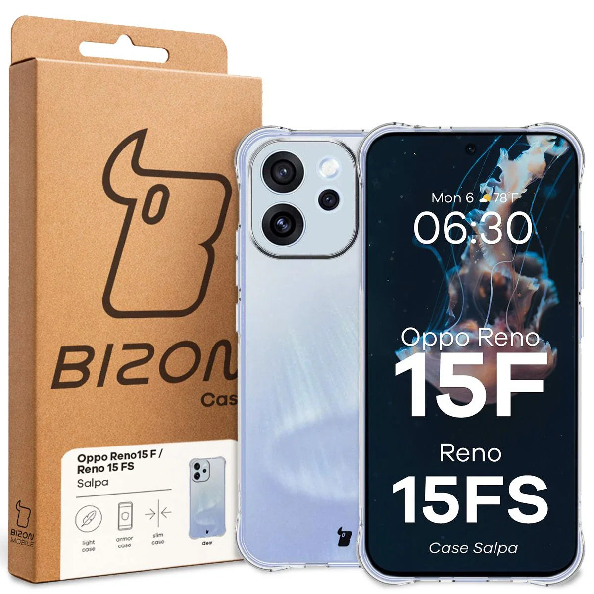 Flexible Handyhülle für Oppo Reno 15 F / FS, Bizon Case Salpa, Transparent
