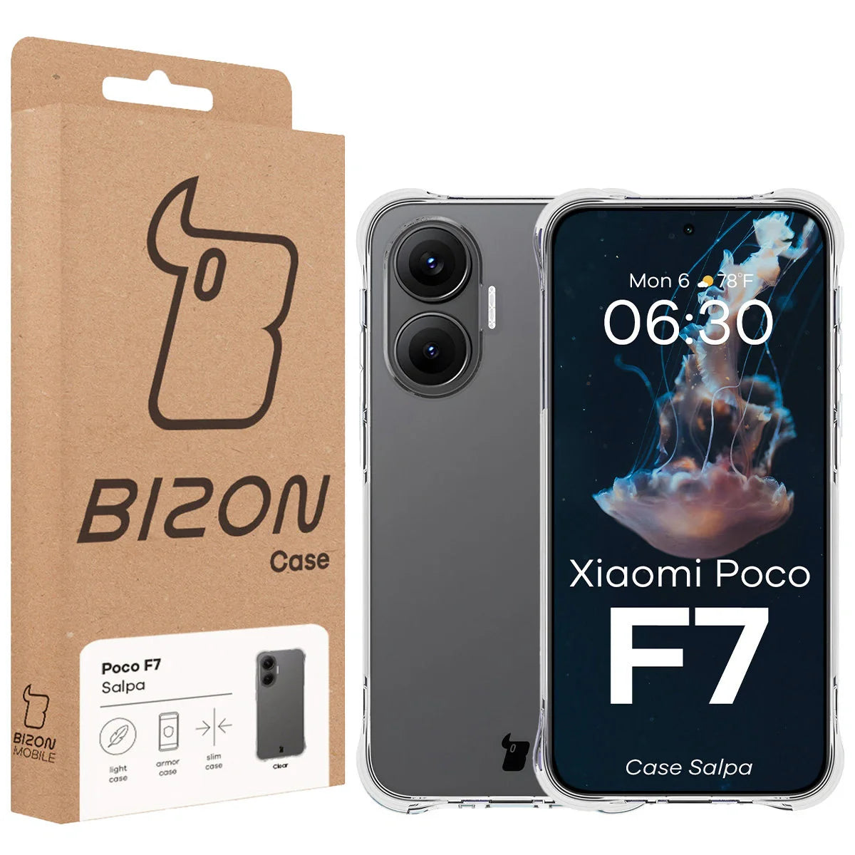 Flexible Handyhülle für Xiaomi POCO F7, Bizon Case Salpa, Transparent