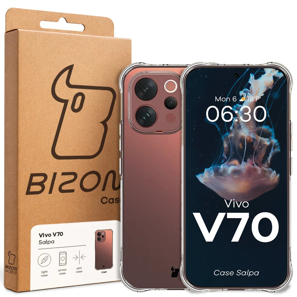 Flexible Handyhülle für Vivo V70 5G, Bizon Case Salpa, Transparent