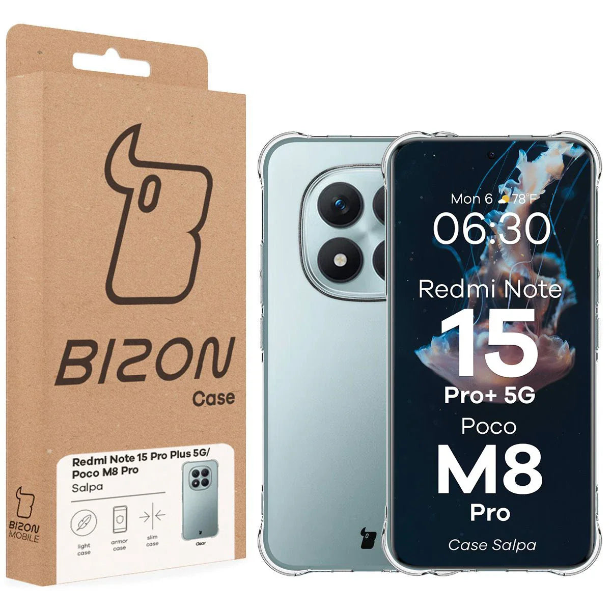 Flexible Handyhülle für Xiaomi Redmi Note 15 Pro Plus 5G / POCO M8 Pro 5G, Bizon Case Salpa, Transparent
