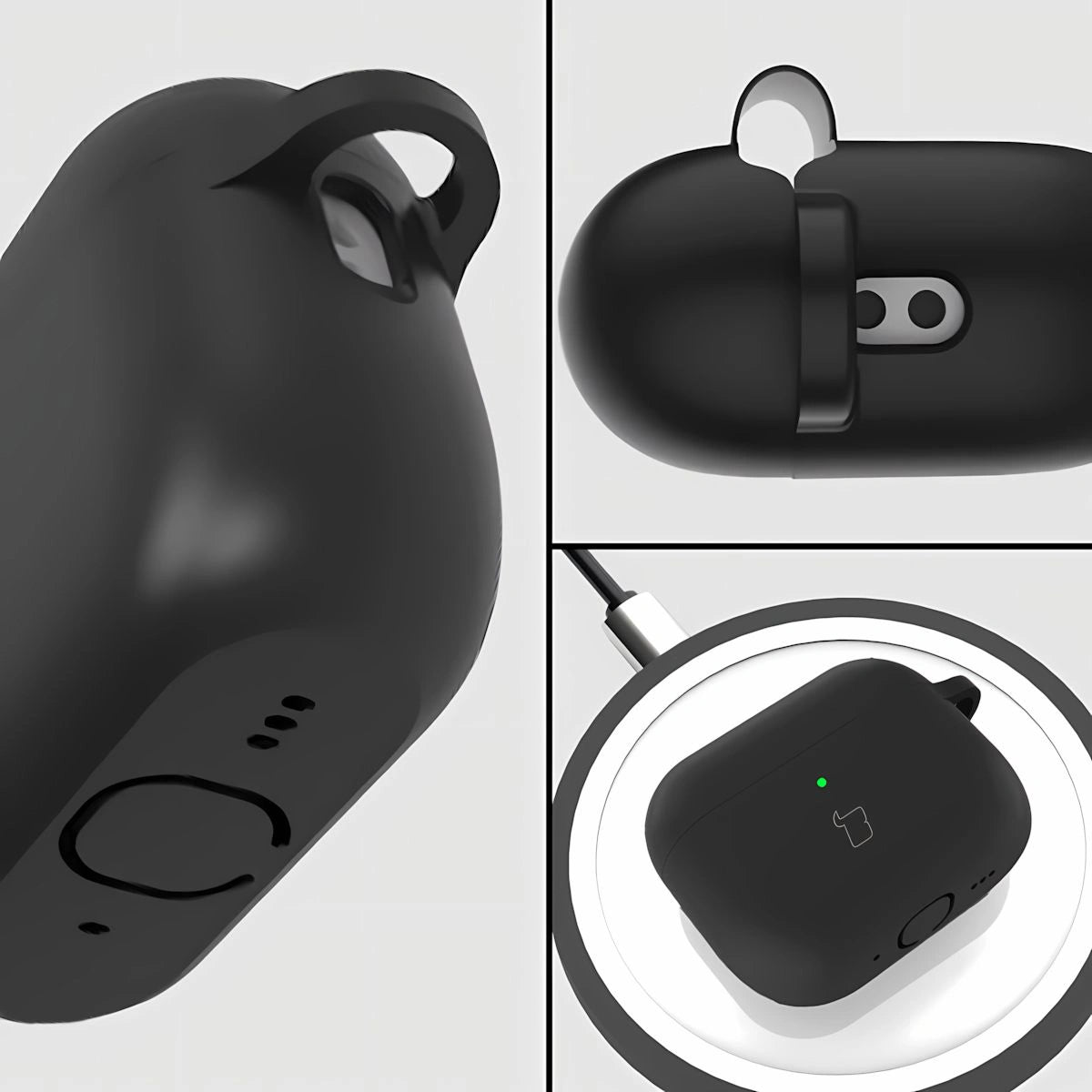 Silikonhülle mit Karabiner für AirPods Pro 3, Bizon Case Headphone Silicone, Schwarz