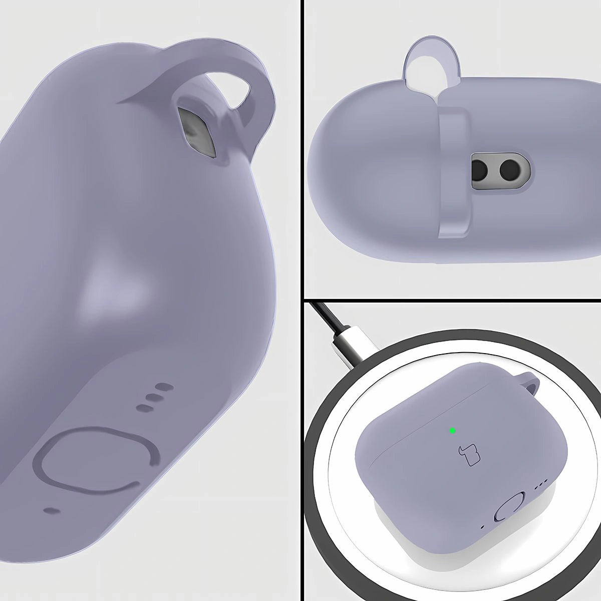 Silikonhülle mit Karabiner für AirPods Pro 3, Bizon Case Headphone Silicone, Grau