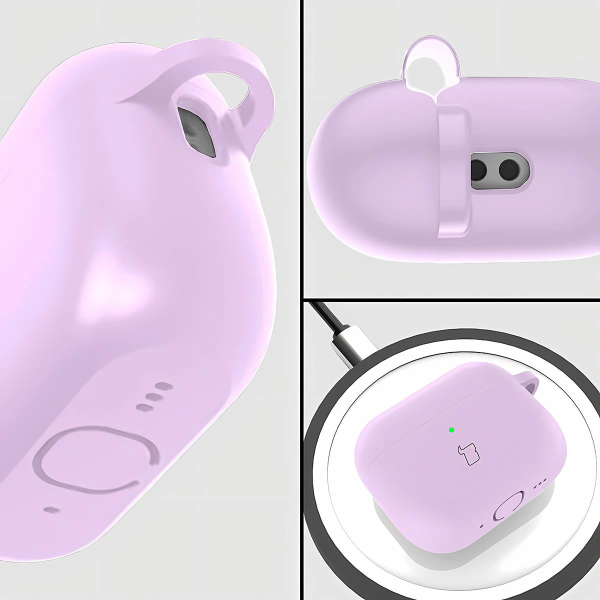 Silikonhülle mit Karabiner für AirPods Pro 3, Bizon Case Headphone Silicone, Lila
